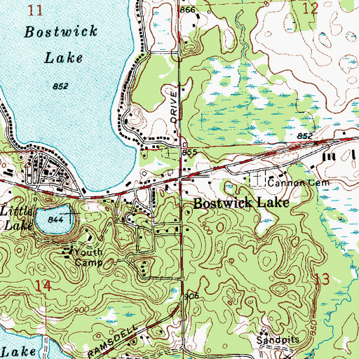 Topographic Map of Bostwick Post Office (historical), MI