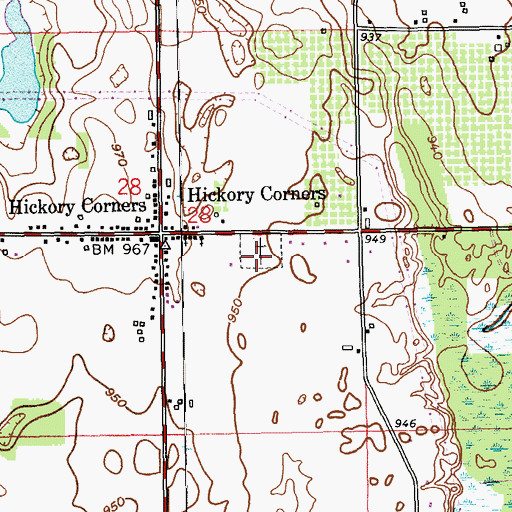 Topographic Map of Hickory Corners Cemetery, MI