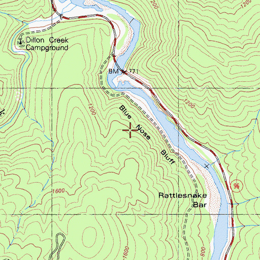 Topographic Map of Blue Nose Bluff, CA
