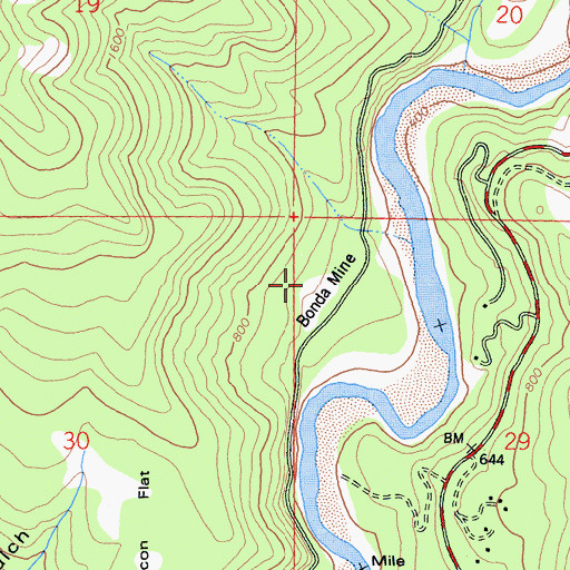 Topographic Map of Bonda Mine, CA