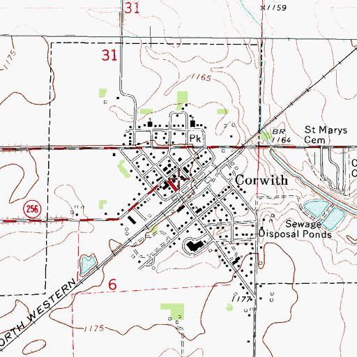 Topographic Map of Corwith Volunteer Fire Department, IA