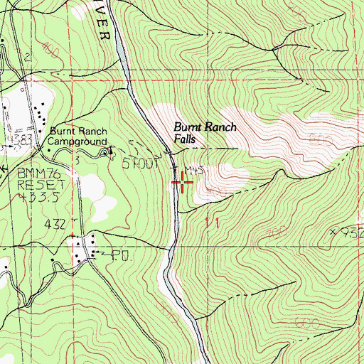 Topographic Map of Burnt Ranch Falls, CA