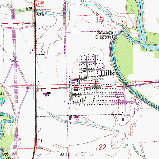 Topographic Map of Hills Fire Department, IA