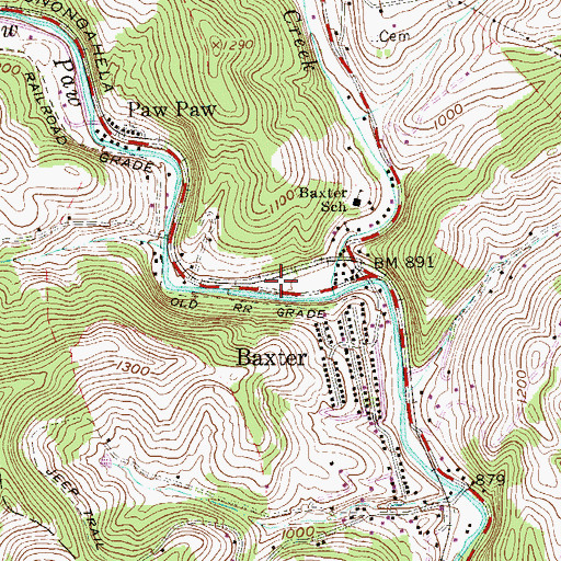 Topographic Map of Baxter Volunteer Fire Department, WV