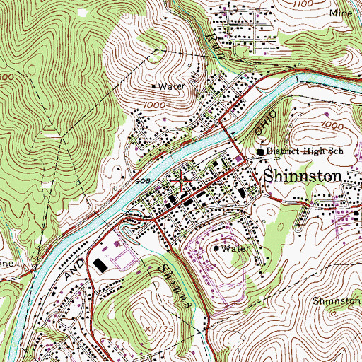 Topographic Map of Shinnston Volunteer Fire Department, WV