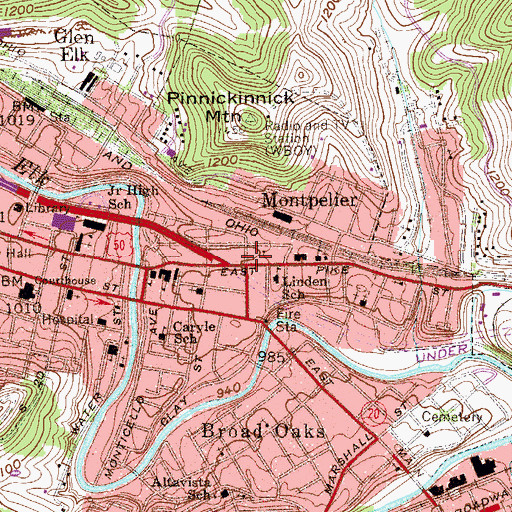 Topographic Map of Clarksburg Fire Department Station 22, WV