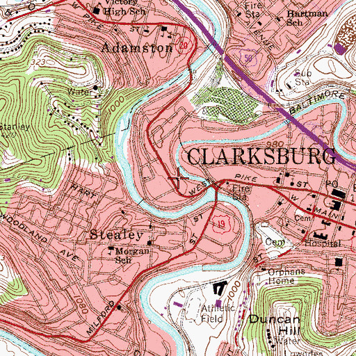 Topographic Map of Clarksburg Fire Department Station 23, WV