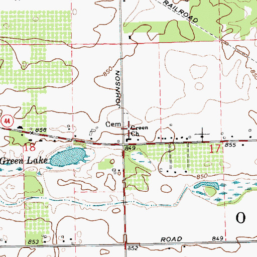 Topographic Map of Green Cemetery, MI