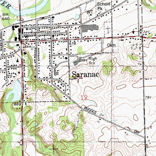 Topographic Map of Saranac Elementary School, MI