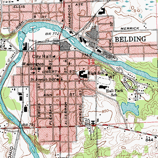 Topographic Map of Belding Free Methodist Church, MI