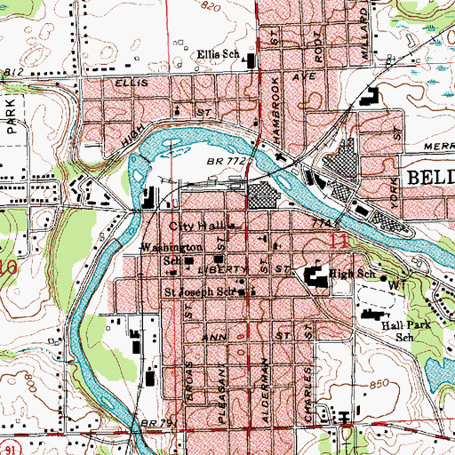 Topographic Map of Belding Fire Department, MI