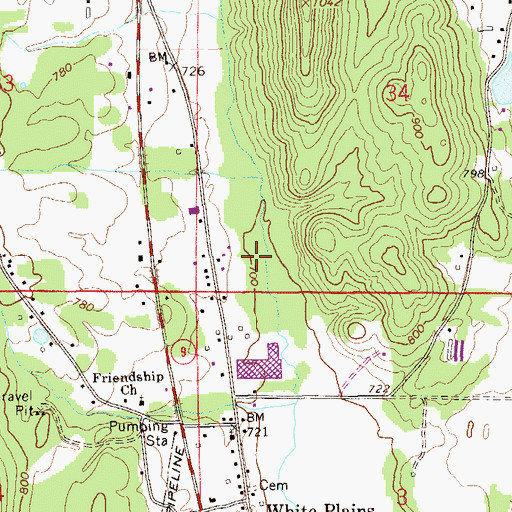 Topographic Map of White Plains Census Designated Place, AL