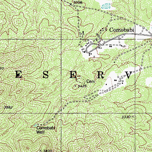 Topographic Map of Comobabi Census Designated Place, AZ