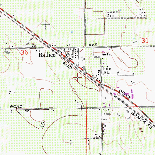 Topographic Map of Ballico Census Designated Place, CA