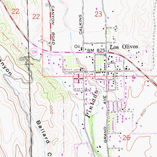 Topographic Map of Los Olivos Census Designated Place, CA