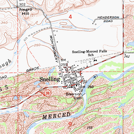 Topographic Map of Snelling Census Designated Place, CA