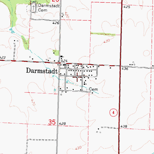 Topographic Map of Darmstadt Census Designated Place, IL