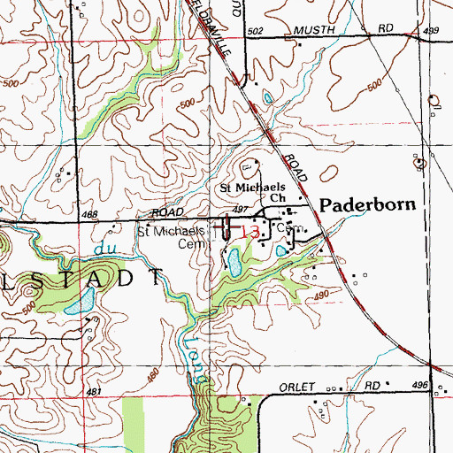 Topographic Map of Paderborn Census Designated Place, IL