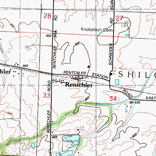 Topographic Map of Rentchler Census Designated Place, IL