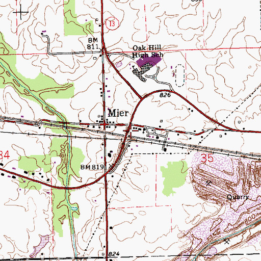 Topographic Map of Mier Census Designated Place, IN