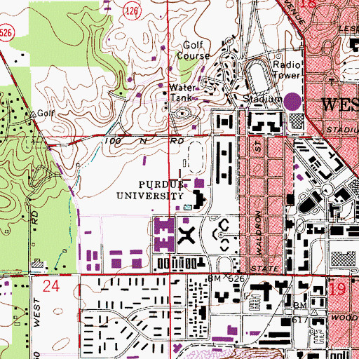 Topographic Map of Purdue University Census Designated Place, IN