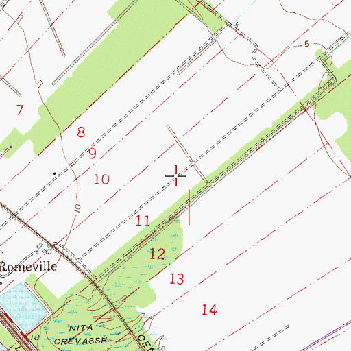 Topographic Map of Romeville Census Designated Place, LA