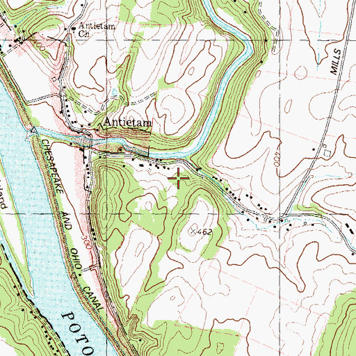 Topographic Map of Antietam Census Designated Place, MD