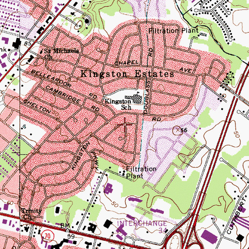 Topographic Map of Kingston Estates Census Designated Place, NJ