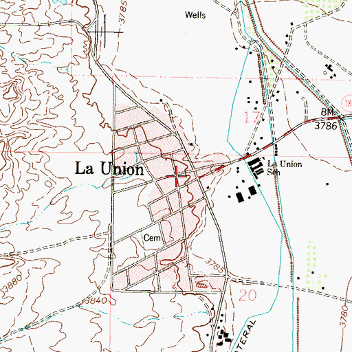 Topographic Map of La Union Census Designated Place, NM