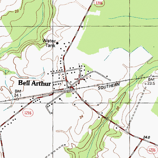 Topographic Map of Bell Arthur Census Designated Place, NC