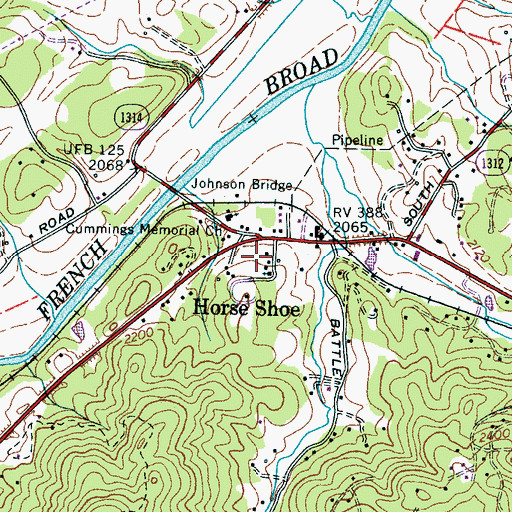 Topographic Map of Horse Shoe Census Designated Place, NC