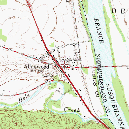 Topographic Map of Allenwood Census Designated Place, PA