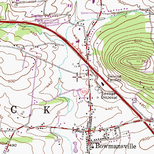Topographic Map of Bowmansville Census Designated Place, PA