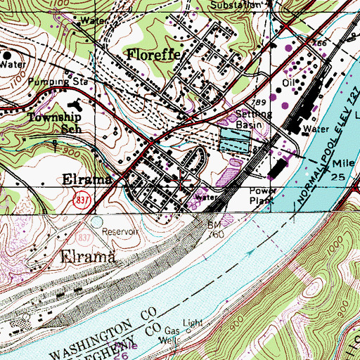 Topographic Map of Elrama Census Designated Place, PA