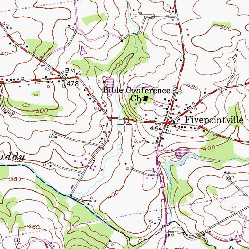 Topographic Map of Fivepointville Census Designated Place, PA