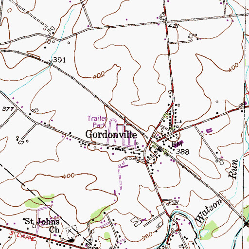 Topographic Map of Gordonville Census Designated Place, PA