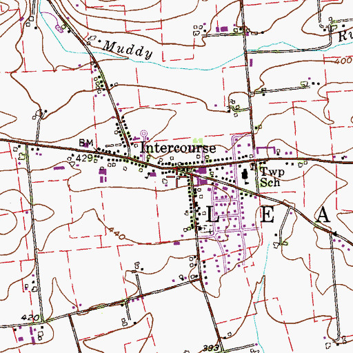 Topographic Map of Intercourse Census Designated Place, PA