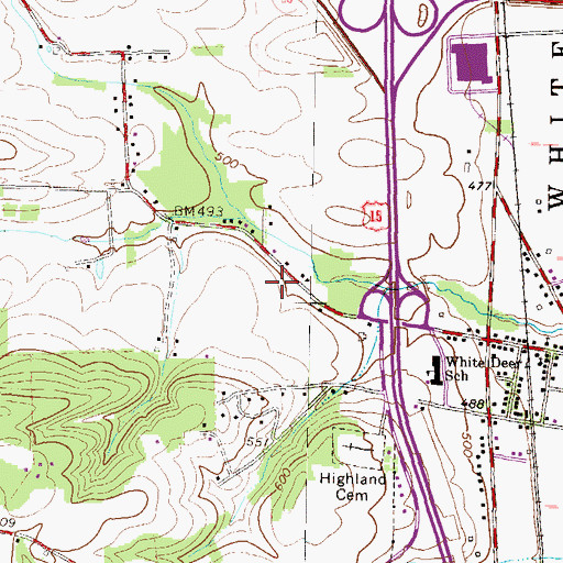 Topographic Map of New Columbia Census Designated Place, PA