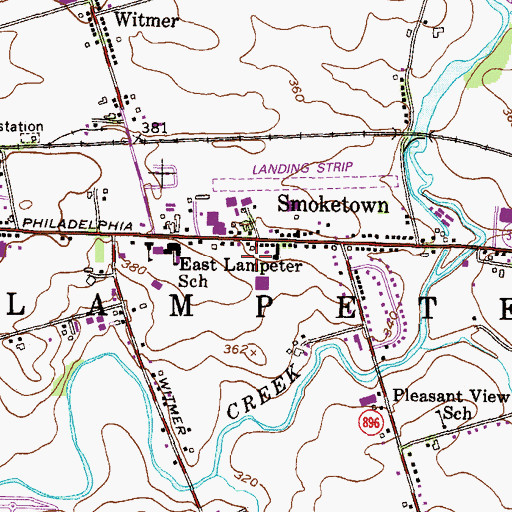 Topographic Map of Smoketown Census Designated Place, PA