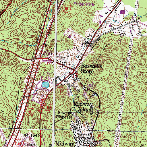 Topographic Map of Boswell's Corner Census Designated Place, VA