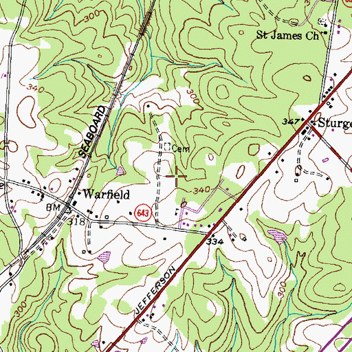 Topographic Map of Warfield Census Designated Place, VA