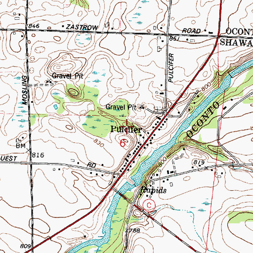 Topographic Map of Pulcifer Census Designated Place, WI