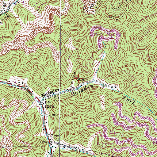 Topographic Map of Oak Log Cemetery, WV