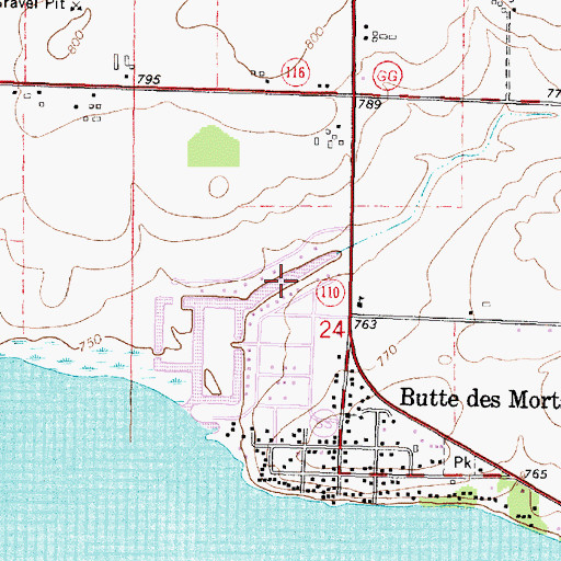 Topographic Map of Butte des Morts Census Designated Place, WI