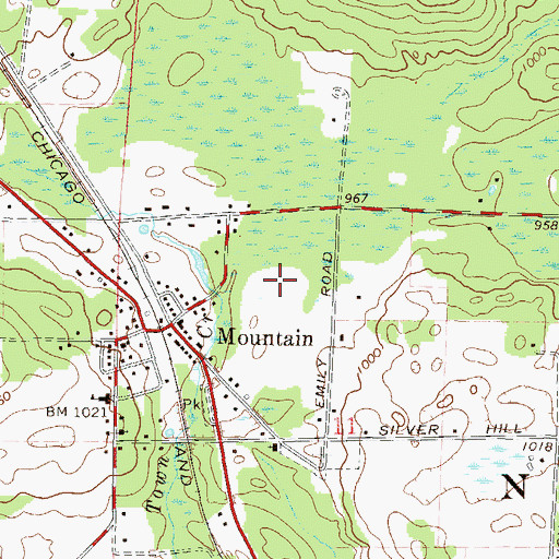 Topographic Map of Mountain Census Designated Place, WI