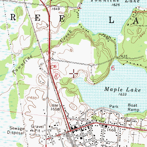 Topographic Map of Three Lakes Census Designated Place, WI