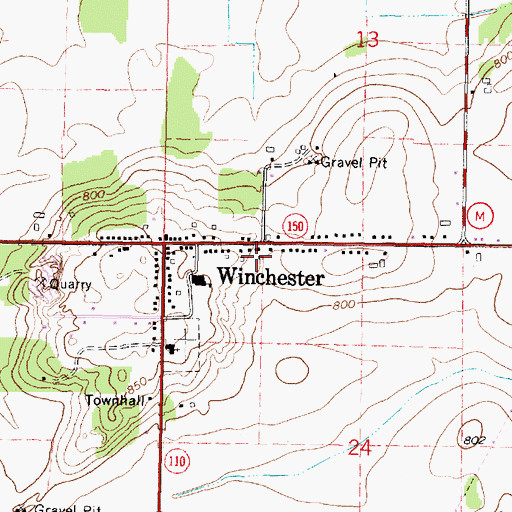 Topographic Map of Winchester Census Designated Place, WI