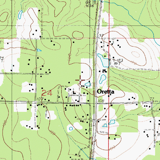 Topographic Map of Oretta Census Designated Place, LA