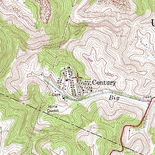 Topographic Map of Century Census Designated Place, WV