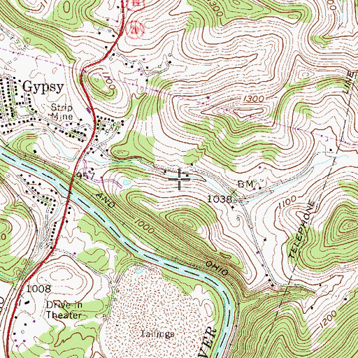 Topographic Map of Gypsy Census Designated Place, WV